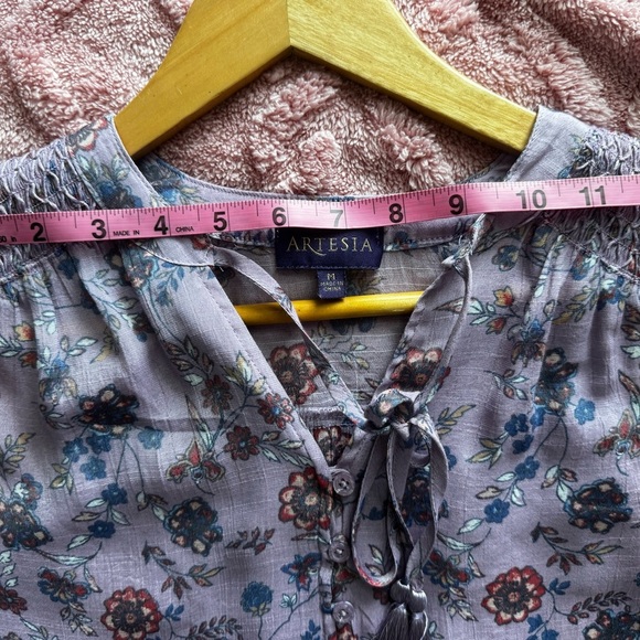 Artesia Women's Top Sleeveless Purple Floral Boho Chic Tie Front Size M EUC - Picture 6 of 9